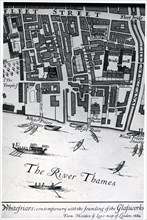 Map of London featuring Whitefriars, 1682 (1930).Artist: Morden & Lea