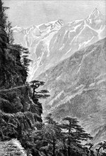 The route to Tibet, near Rogi, through the Upper Satlej Valley, 1895. Artist: Unknown