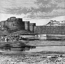 Ramparts of the town and citadel, Golconda, India, 1895. Artist: Unknown