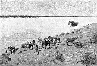 The banks of the Rio Neuquen, Argentina, 1895.Artist: Alfred Paris