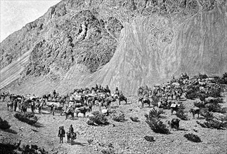 Convoy of muleteers at the foot of the Cordillera, South America, 1895. Artist: Unknown