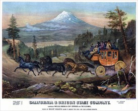 A stagecoach journey, USA, 19th century (1937).Artist: Britton & Rey