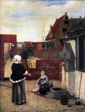 'A Woman and her Maid in a Courtyard', c1660-1661, (1933). Artist: Pieter de Hooch