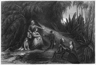 'Fugitive officers, with their families concealing themselves in the jungle', 1857, (c1860). Artist: Unknown
