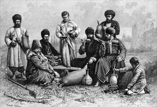 Georgian men, 1895.Artist: Armand Kohl