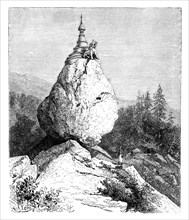 A pagoda atop a boulder, 1895. Artist: Unknown