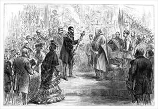 Presentation of a sword to Giuseppe Garibaldi at the Crystal Palace, 1864 (late 19th century). Artist: Unknown