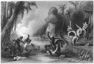 'Massacre in the boats off Cawnpore', 1857, (c1860). Artist: Unknown