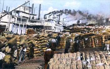 Loading cotton onto a ship, Memphis, Tennessee, USA, c1900s. Artist: Unknown