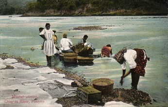 Washerwomen, Charges River, Panama, early 20th century. Artist: Unknown