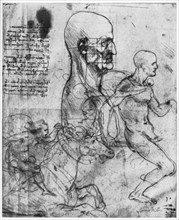 Profile of a man's head and studies of two riders, c1490 and c1504 (1954).Artist: Leonardo da Vinci