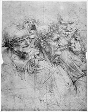 Study of five grotesque heads, c1494 (1954).Artist: Leonardo da Vinci