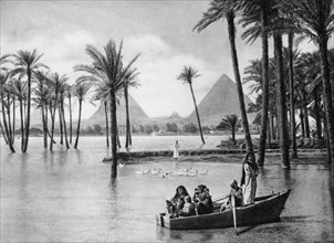 The Pyramids of Giza during a flood, Cairo, Egypt, c1920s. Artist: Unknown