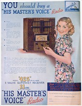 Advert for 'His Master's Voice' radios, 1936. Artist: Unknown