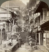 Main street up the steep side of Mount Haruna at a famous village of hot springs, Ikao, Japan, 1904.Artist: Underwood & Underwood
