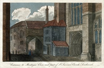 'Entrance to Montague Close, and part of St Saviour's Church, Southwark', London, 1814. Artist: Unknown