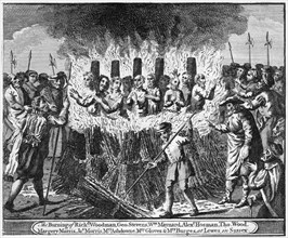The Burning of Richard Woodman and nine other protestant martyrs, at Lewes in Sussex. Artist: Unknown