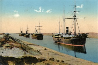 Steamers passing through the Suez Canal, Egypt, 20th century. Artist: Unknown