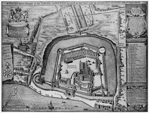 Bird's eye view of the Tower and Liberties as they appeared in 1597, London, 20th century.  Artist: Unknown.