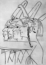 A sketch of African and Asian men from the tomb of King Seti I, Thebes, Egypt, 1936. Artist: Unknown