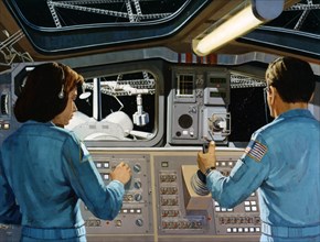 Inside a futuristic space station, c1970s.Artist: NASA