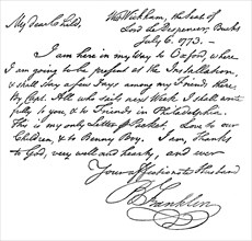 Facsimile of a letter from Benjamin Franklin to his wife, 1773 (c1880). Artist: Unknown