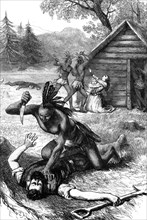 Massacre of settlers by Native Americans, c17th century (c1880). Artist: Unknown