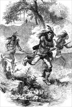 Flight of Native Americans after a massacre of settlers, c17th century (c1880). Artist: Unknown