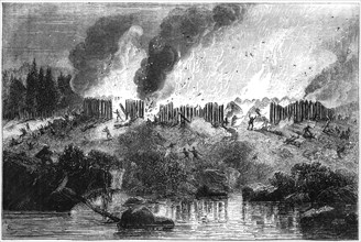 Attack on the Pequot Fort, 1637 (c1880). Artist: Unknown