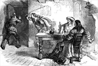 The fracas at the Ship Tavern, 17th century (c1880).Artist: Whymper