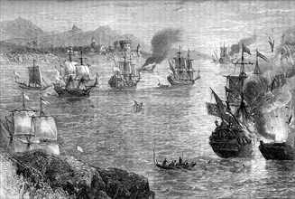 Captain Morgan's defeat of the Spanish fleet, 1660s (c1880). Artist: Unknown