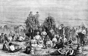 An encampment of Mormon converts in the desert, c1846 (c1880). Artist: Unknown