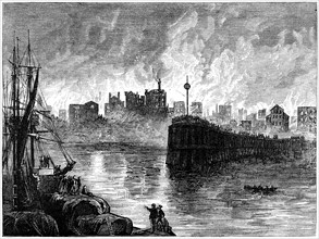 The burning of Chicago, Illinois, USA, 1871 (c1880). Artist: Unknown