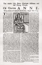 Broadside published on the death of Queen Anne, 1714 (1906). Artist: Unknown