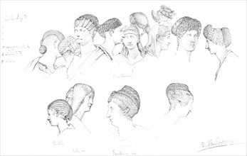 Studies of Roman headresses in the Uffizi Museum, Florence, c1880-1882. Artist: Unknown