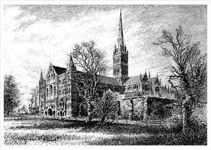 'Salisbury Cathedral, from the South West', 1895. Artist: Unknown