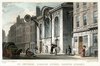 Church of St Swithin and the London Stone, Cannon Street, City of London, c1830.Artist: J Tingle
