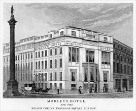 Morley's Hotel and Nelson's Column, Trafalgar Square, Westminster, London, 19th century. Artist: Unknown