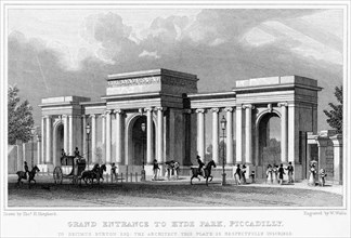 Grand entrance to Hyde Park, Piccadilly, Westminster, London, 19th century.Artist: W Wallis