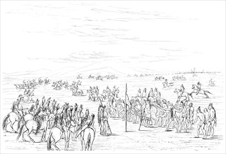 Native American horse race, 1841.Artist: Myers and Co
