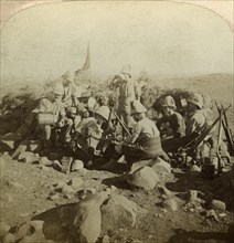 Gordon Highland signallers on Signal Hill, Euslin, South Africa, Boer War, 1899-1902.Artist: Underwood & Underwood
