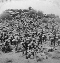 'Storming of the Boer kopje by the Suffolks at Colesberg, South Africa', Boer War, 1900.Artist: Underwood & Underwood