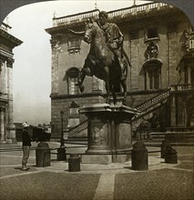 Statue of the Emperor Marcus Aurelius, Rome, Italy.Artist: Underwood & Underwood