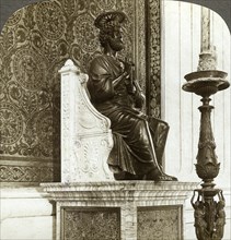 Statue of St Peter, St Peter's Basilica, Rome, Italy.Artist: Underwood & Underwood