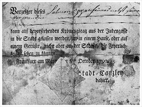Anti-semitism: a pass issued to Jews at Frankfurt, 1790 (1956). Artist: Unknown