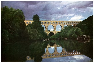 Pont du Gard, Roman aqueduct, Nimes, France, (1956). Artist: Unknown
