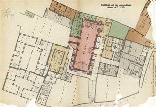 Plan of Guildhall and its surroundings, City of London, c1750 (1886). Artist: Unknown
