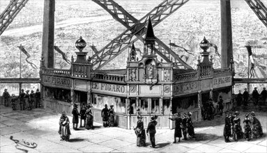 The pavilion of the Figaro, on the second storey of the Eiffel Tower, Paris, 1889. Artist: Unknown