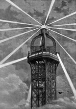 The electric light on top of the Eiffel Tower, Paris, 1889. Artist: Unknown