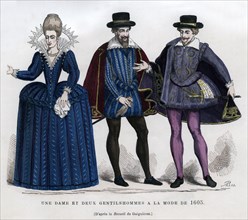 A lady and two gentlemen in French dress of 1605 (1882-1884). Artist: Unknown